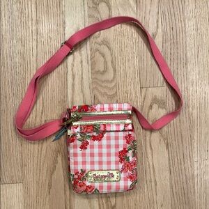 Betsey Johnson Pink and Red Gingham Crossbody Bag